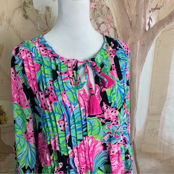 NEW Lilly Pulitzer Marilina Long Sleeve Tunic Onyx Jaguar Jungle Enginee… - Picture 3 of 11
